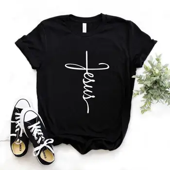 Ježiš kríž Kresťanskej Tlače Ženy Tshirts Bavlna Bežné Vtipné Tričko Pre Pani Yong Dievča Top Tee Lumbálna 6 Farieb NA-905