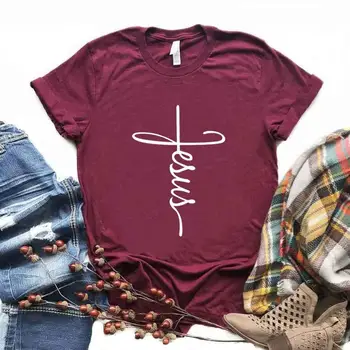 Ježiš kríž Kresťanskej Tlače Ženy Tshirts Bavlna Bežné Vtipné Tričko Pre Pani Yong Dievča Top Tee Lumbálna 6 Farieb NA-905