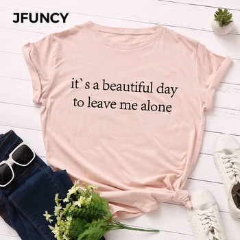 JFUNCY Plus Veľkosť Letné T-shirts Ženy Bavlna Tričko List Vytlačený Žena Tričko Krátky Rukáv Voľné Topy Žena Tee Tričko