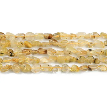 JHNBY Zlato Rutilated Quartz Prírodného Kameňa crystal Nepravidelný Štrku 4~7mm dištančné Voľné korálky pre Šperky robiť náramky urob si sám