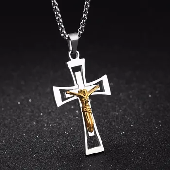 JHSL Značky Muži Vyhlásenie Náhrdelník & Prívesky Ježiš Kresťanstvo Kríž z nehrdzavejúcej ocele Reťazca Módne šperky 2017 nový príchod