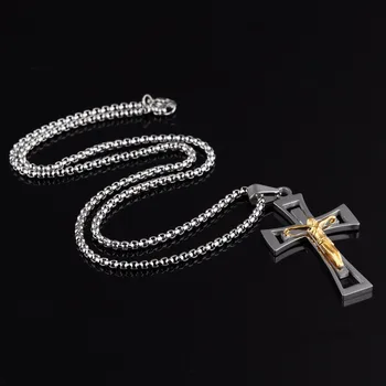 JHSL Značky Muži Vyhlásenie Náhrdelník & Prívesky Ježiš Kresťanstvo Kríž z nehrdzavejúcej ocele Reťazca Módne šperky 2017 nový príchod