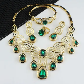 Jiayi jiaduo Afriky perličiek šperky set Zlata-farebná náhrdelníky náušnice red crystal kvapky ženské kúzlo svadobné svadobné šperky set