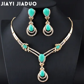 Jiayijiaduo Afriky módne svadobné šperky nastaviť Zlata-farebná Kúzlo ženy letné oblečenie príslušenstvo dní modré crystal veľkoobchod