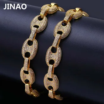 JINAO Hip Hop, Rock Mužov Náramky Zlatá/Strieborná Farba Á Ľadový Z AAA Kubický Zirkón Bling Reťazca Náramky 7Inch 8 cm