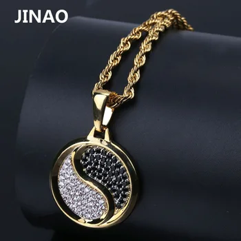 JINAO Hip Hop Ľadový Sa Cubic Zirconia Náhrdelník Tai Chi, Zlatá Farba Pozlátený Náhrdelník Prívesok pre Mužov Individuality Luxusné Šperky