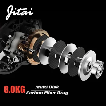JITAI Baitcasting Fishing Cievky Dual Brake System 7.0:1 Vysokej Rýchlosti CNC Predĺžená Rukoväť Gombík 8 kg Uhlíkových Vlákien Drag Fishing Cievky