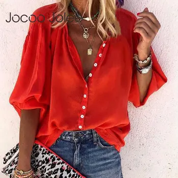 Jocoo Jolee Bežné Pevné Voľné Tričko Letné Topy a Blúzky Plus Veľkosť Dámske Tričko Retro Blúzka blusas mujer de moda 2020