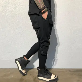 Joggers Bežné Nohavice Bočné Vrecká Tepláky NEW Horúce Mužov Hip Hop Čierne Nohavice Jeseň Mužskej Módy Streetwear Bavlna Trackpants