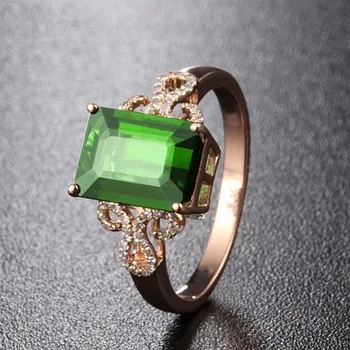 JoiasHome Striebro 925 Prsteň S Veľkým Obdĺžnik Emerald Drahokam Ženy Jemné Šperky Duté Vyrezávané Rose Gold Color Veľkoobchod Darček