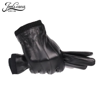 Joolscana mužov, kožené rukavice pre dotykový displej hnedá čierna originálne kožené zimné rukavice z ovčej