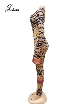 Joskaa 2020, Nočný Klub Sexy Hlboko V Krku Remienky Svetlice Dlhý Rukáv Leopard Tlač Kombinézach a Leginy Nohavice Bežné Streetwear