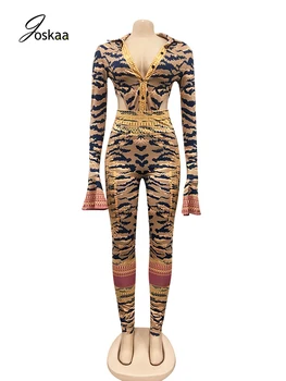 Joskaa 2020, Nočný Klub Sexy Hlboko V Krku Remienky Svetlice Dlhý Rukáv Leopard Tlač Kombinézach a Leginy Nohavice Bežné Streetwear