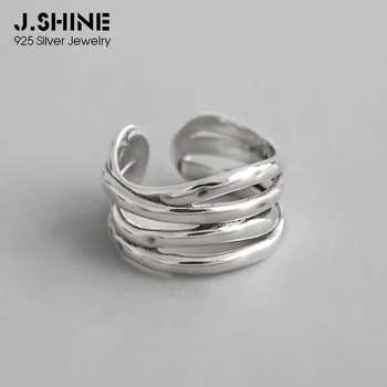 JShine Osobné 925 Sterling Silver Krúžky pre Ženy kórejský Módne Otvorená Manžeta Krúžok Vrstvený Nepravidelný Striebro 925 Šperky