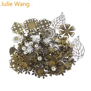 Julie Wang 50g/Pack Vintage Zmiešané Kvet, List Antickej Farby Železa Charms Prívesky, Náhrdelníky Nálezy Šperkov, Takže Príslušenstvo