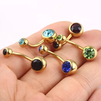 JUNLOWPY Brucho Krúžok Piercing Šperkov 100ks/veľa Dvojité Crystal Piercing Šperky z Nerezovej Ocele Zlatý Pupok Bar Piercings