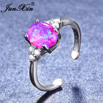 JUNXIN Strieborná Farba Oválne Fialová/Blue Fire Opal Kameň Resizable Prstene Pre Ženy Vložkou Crystal Otvorenie Krúžku Šperky