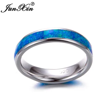 JUNXIN Top Kvalita Striebornej Farby Classic Kolo Ocean Blue Fire Opal Prstene Pre Mužov, Ženy, Najlepší Milenci Svadobné Kapely