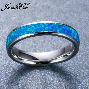 JUNXIN Top Kvalita Striebornej Farby Classic Kolo Ocean Blue Fire Opal Prstene Pre Mužov, Ženy, Najlepší Milenci Svadobné Kapely