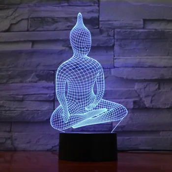 Jóga Sediaci Buddha Svetlá 3D Noc Lampa 7 Farebný Akryl na Čítanie ako Domáce Dekorácie Svetlá Deti Študent Dar, Deň otcov Dar