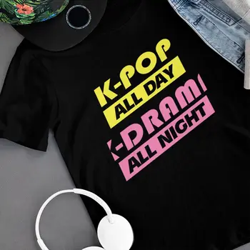 K Pop T Shirt K-Pop Celý Deň K-Dráma Celú Noc T-Tričko Bavlna Úžasné Tee Tričko Vytlačené Tričko