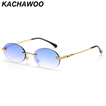 Kachawoo oválne slnečné okuliare bez obrúčok mužov zrkadlo modrá retro slnečné okuliare pre ženy okrúhle kovové 2021 nový rok darčeky vysokej kvality