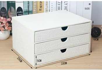 Kancelária 3-zásuvka drevená kožené stôl a4 súbor kabinetu zásuvky tabuľka organizátor dokument držiak na stojan zásobník krokodíla biela 217E
