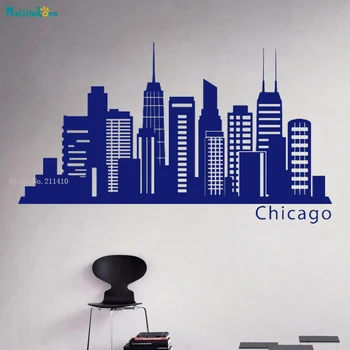 Kancelárske Steny Odtlačkový Chicago Skyline Stenu nástenné Maľby Mesto Siluetu Samolepky custom color (Vlastné Farby Veľkosť, Ktorú Chcete YT2526