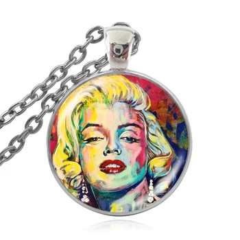 KARAIRIS Farebné olejomaľba Marilyn Monroe Náhrdelník Pre Ženy Chlapec Sklenený Prívesok, Striebro Pozlátené Náhrdelníky, Módne Šperky 2020