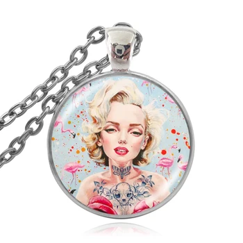 KARAIRIS Farebné olejomaľba Marilyn Monroe Náhrdelník Pre Ženy Chlapec Sklenený Prívesok, Striebro Pozlátené Náhrdelníky, Módne Šperky 2020