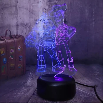 Karikatúra Disney Príbeh Hračiek 3D Lampa Woody Buzz Lightyear Obrázok LED Ilúzie Nočné Svetlo Dieťa Spálňa Decor stolná Lampa Deti Darček
