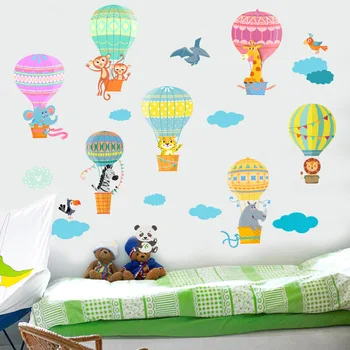 Karikatúra Roztomilý Zvierat teplovzdušný Balón Samolepky na Stenu pre BABY Detská Izba Dekorácie Stenu obývačky, Spálne, PVC Umenie nástenná maľba