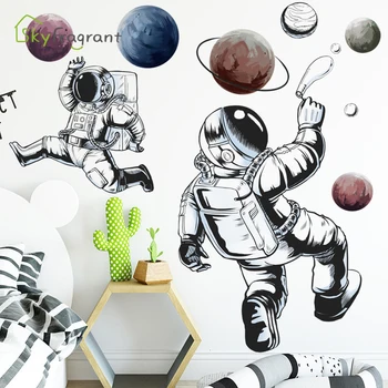 Karikatúra, stena nálepky astronaut priestor planéty chlapci spálne dekorácie steny v obývacej izbe dekor samolepiace nálepky domova