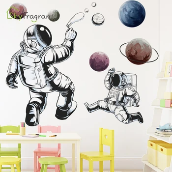 Karikatúra, stena nálepky astronaut priestor planéty chlapci spálne dekorácie steny v obývacej izbe dekor samolepiace nálepky domova