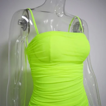 Karlofea Neon Zelená Oka Ponáhľal Šaty Žien Lete Outwear Sundress Dámske Sexy Skladaný Party Šaty Vybavené Bodycon Mini Vestidos