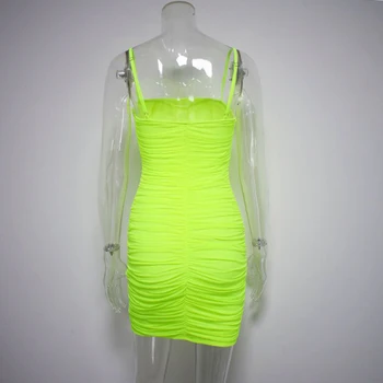 Karlofea Neon Zelená Oka Ponáhľal Šaty Žien Lete Outwear Sundress Dámske Sexy Skladaný Party Šaty Vybavené Bodycon Mini Vestidos