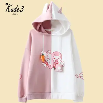 Kawaii Bunny Ucho Ženy Hoodie Roztomilý Králik Mačka Krásna Mikina Harajuku Mäkké Dievčatá Anime Ružový Pulóver Tepláková Súprava Vrchné Oblečenie 8446