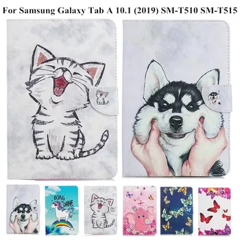 Kawaii Cat Girl PU Kožené Magnetické Šikovný Tablet Kryt Ochrana puzdro Pre Samsung Galaxy Tab 10 1 2019 T515 SM-T515