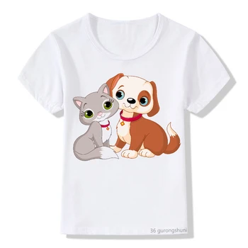 Kawaii deti t-shirt zábavné pes a mačka karikatúra tlače grafické tričko chlapec dievča Harajuku krátky rukáv deti ležérny top veľkoobchod