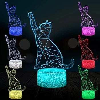 Kawaii Mačka Novinkou Zviera 3D Lampa RGB LED USB Náladu Nočné Svetlo Gadget Prop Multicolor Hračka Dom Dekor Luminaria Tabuľka Lampara