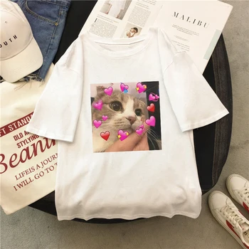 Kawaii Roztomilé Mačky Milujú Ženy T-shirts Lete Harajuku Tričko Krátky Rukáv Fashion Streetwear Topy Vtipné Ženy T-shirt Bežné Čaj