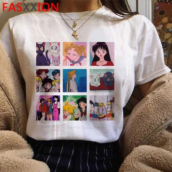 Kawaii Sailor Moon Harajuku T Shirt Ženy Cute Cat Anime Legrační Karikatúra T-shirt 90. rokov Grafické Tričko Fashion Top Tees Žena