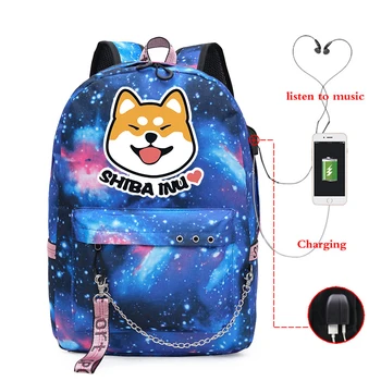 Kawaii Shiba Inu Batohy Ženy USB Nabíjanie Notebooku Bagpack Školské Tašky pre Dospievajúce Dievčatá Chlapci Roztomilý Pes Dab Batoh Deti Bookbag