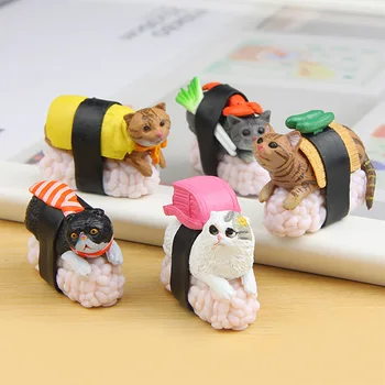 Kawaii Sushi Mačka Miniatúrne Sošky Bonsai Dekorácie mini víla záhrada zvierat socha živice plavidlá Domov Auto Ornament darček