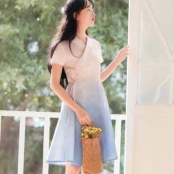 Každodenný Život Cheongsam Vylepšenú Verziu hanfu Gradient šaty žien oblečenie 2020 Čínsky štýl Letné Krátke Rukáv Šaty