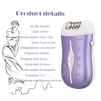 Kemei 3 v 1, vlasy epilátor elektrické ochlpenia zariadenie lady depilador nabíjateľná vlasy holiaci strojček odstránenie pre ženy starostlivosť o nohy nástroj