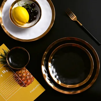 Keramické potravín tanier tanier domácnosti keramiky nepravidelné jedlo, šalátový tanier čierne zlato umývačky riadu Keramické dosky dropshipping