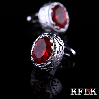 KFLK šperky tričko cufflink pre pánske darček Značky putá tlačidlo Red Crystal putá odkaz Vysoko Kvalitné svadobné Šperky abotoaduras