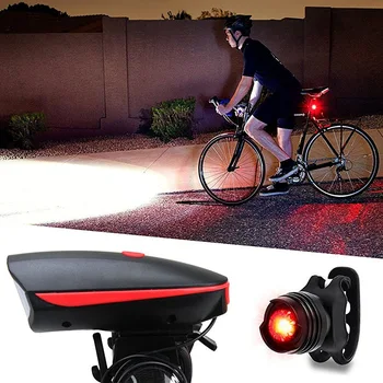 KHLITEC USB Nabíjateľné Svetlo na Bicykel predné svetlo Lampy Led MTB Bycicle Svetlo 140 db Horn Bike Bell Vodotesný, Baterka Svetlomet