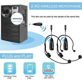 KIMAFUN 2.4 G Duálny Bezdrôtový Mikrofón Systém s 2 Slúchadlá & 2 Klope Lavalier Mikrofón Voľné ruky pre Výučbu Reči